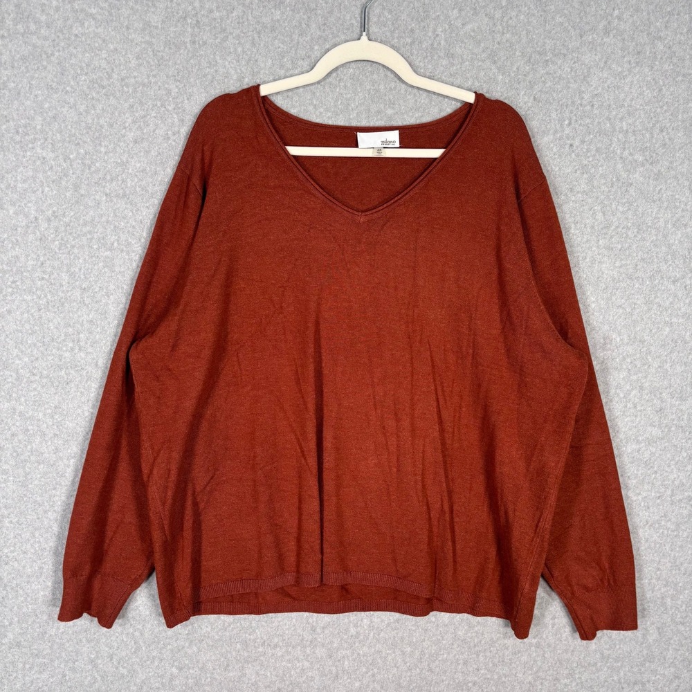 Milano Rust Burnt‎ Orange Sweater 2X Thin Stretch Quiet Luxury Minimalist Career